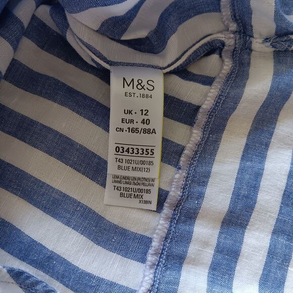 M&S Per Una Women's Top Beachy Mix Linen Button-Up Long Sleeve Shirt Size 12 - Picture 8 of 9